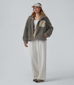 Veste sherpa de randonnée col montant manches longues avec poches