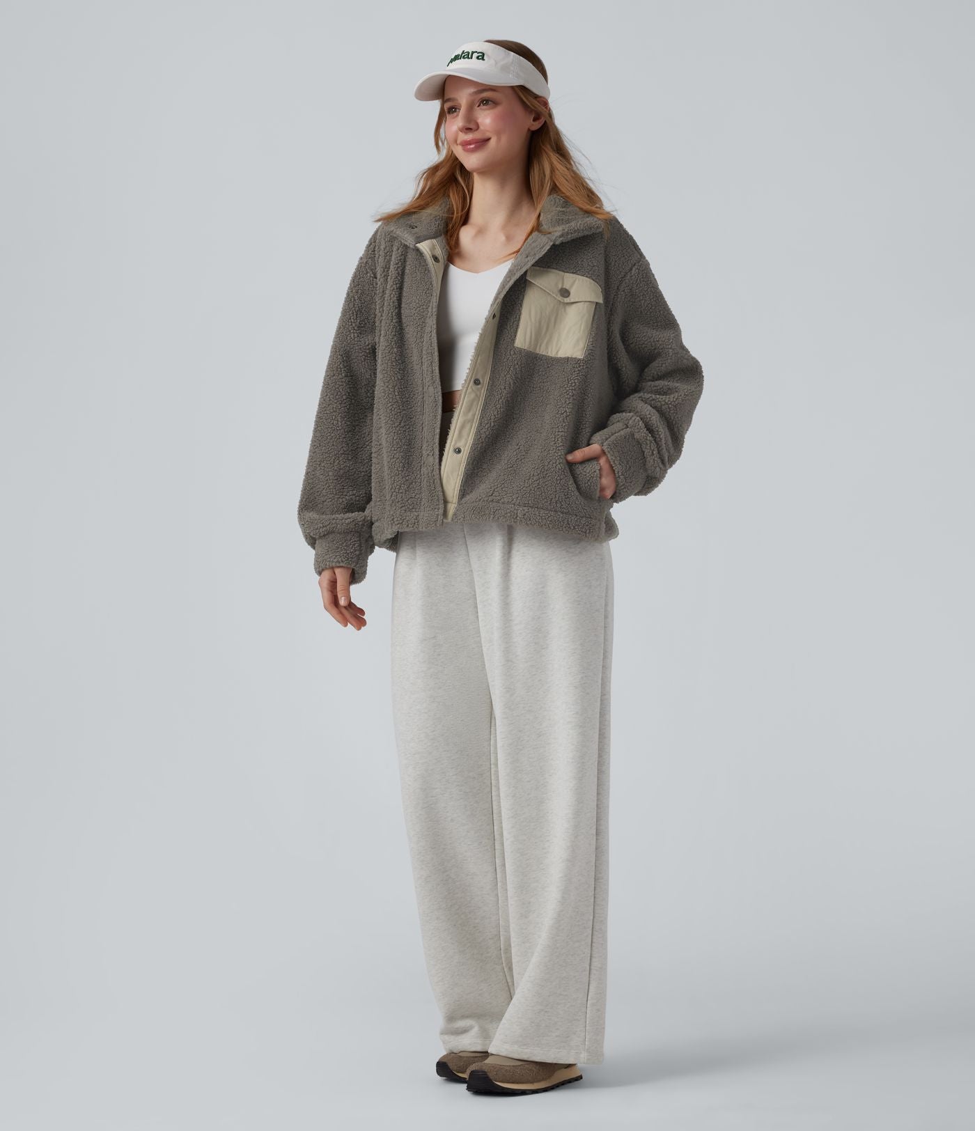 Veste sherpa de randonnée col montant manches longues avec poches