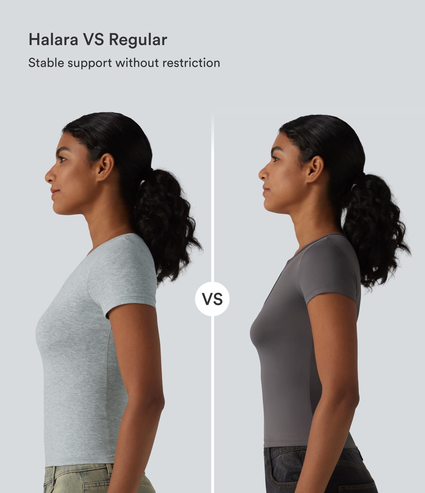 Halara T-shirt en jersey de coton col rond échancré manches courtes avec soutien-gorge intégré bonnets B-DD
