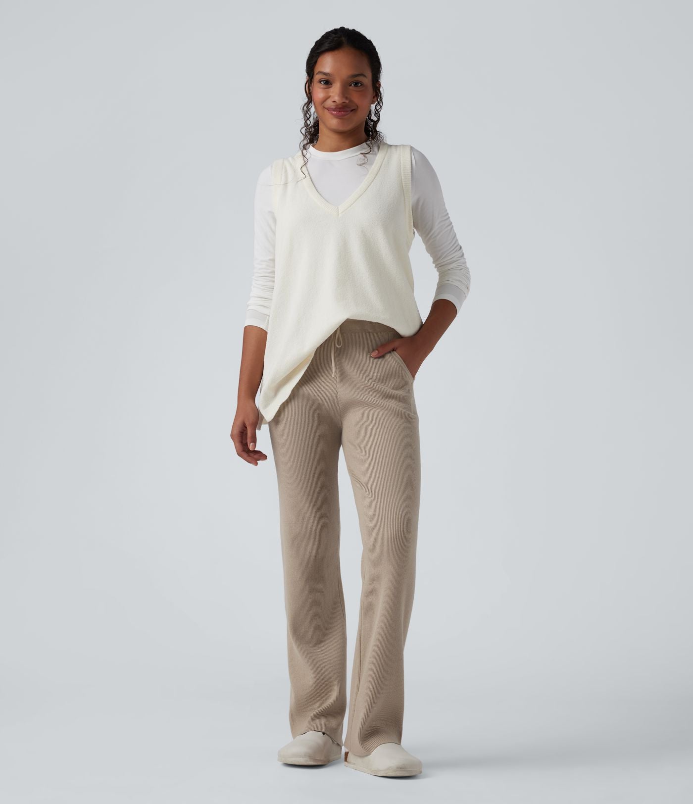 Pantalon de détente maille taille mi-haute avec cordon de serrage et poches