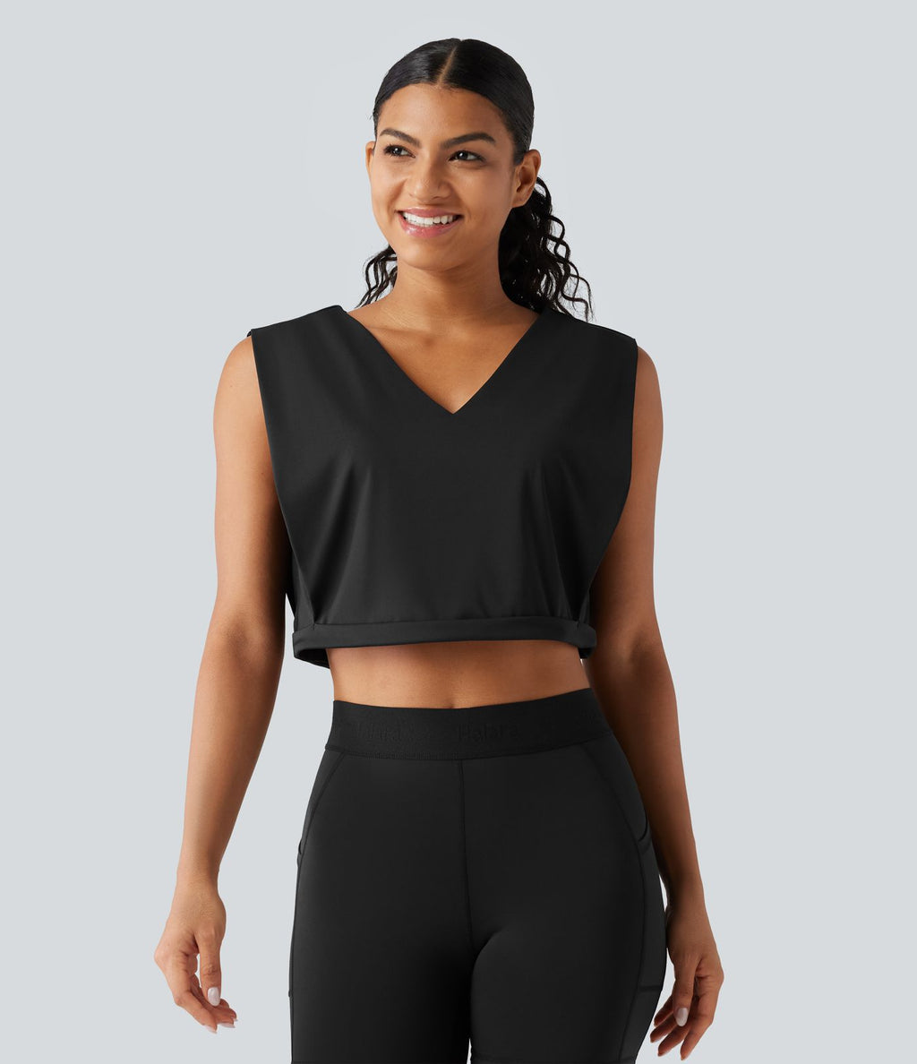 Débardeur yoga crop top SoftlyZero™ Airy col V toucher frais, protection solaire UPF50+