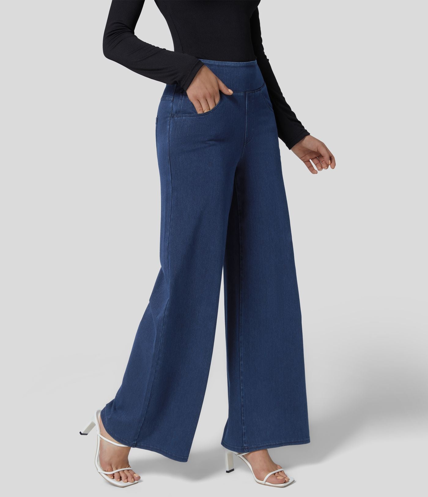 Halara Flex™ Jean Large Travail à Taille Haute Poches Multiples et Tricot Extensible
