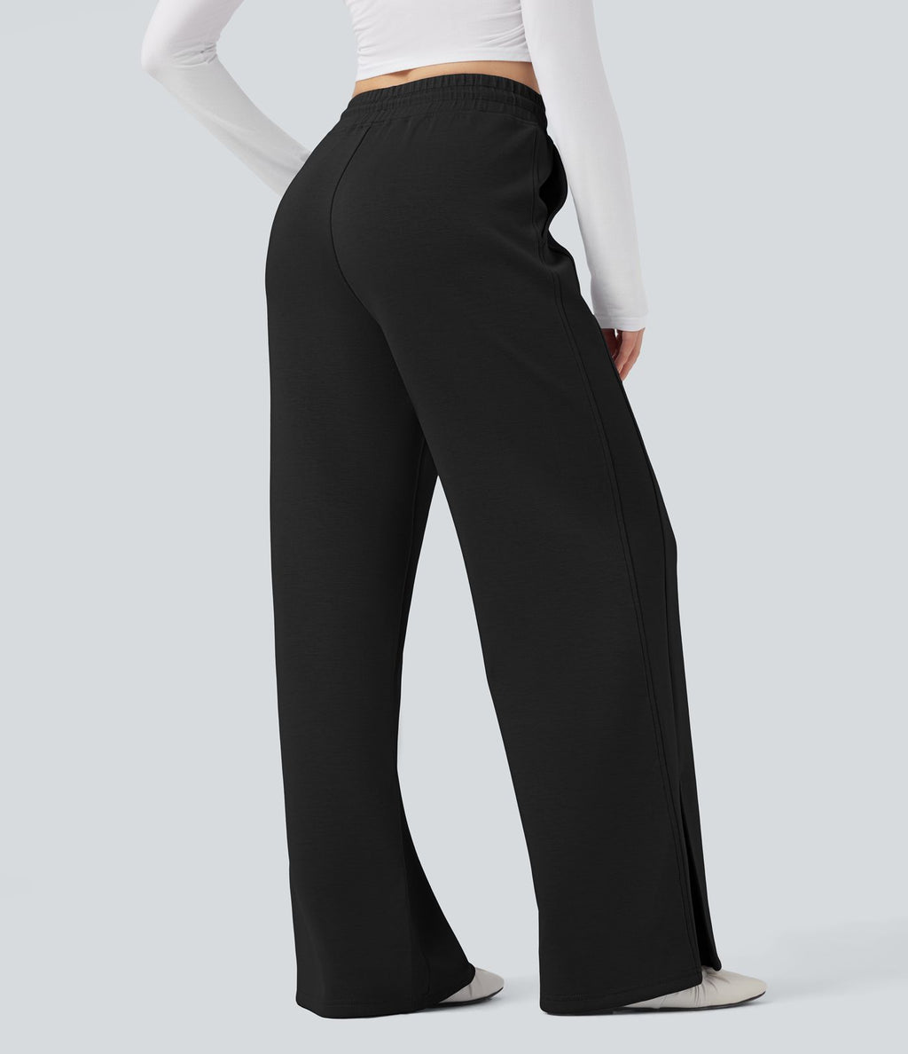 Pantalon décontracté taille haute avec cordon de serrage et poches