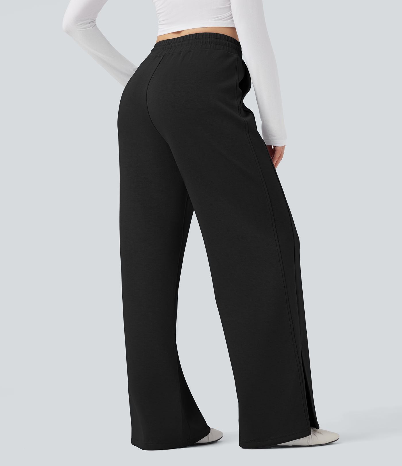 Pantalon décontracté taille haute avec cordon de serrage et poches