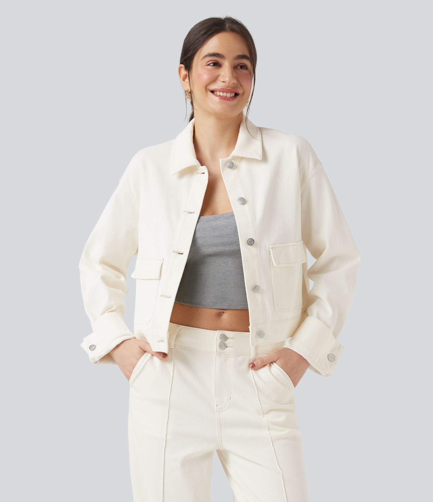 Veste denim Halara Flex™ col chemise manches longues