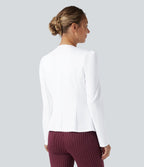 Blazer tailleur ajusté à col rond, manches longues avec boutons décoratifs