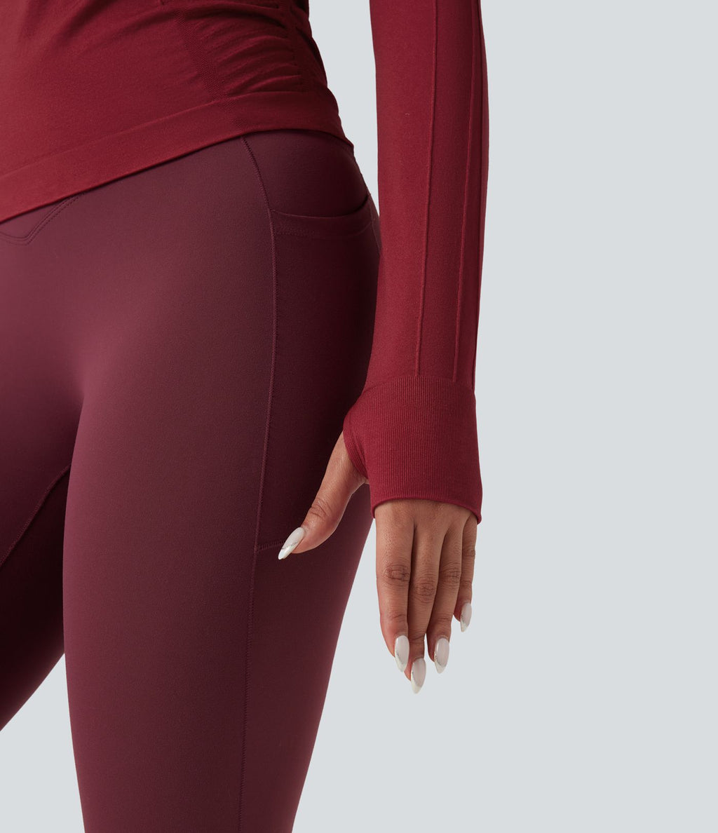 Haut de sport yoga col rond à manches longues avec passants pouces sans couture OneForm Seamless Flow