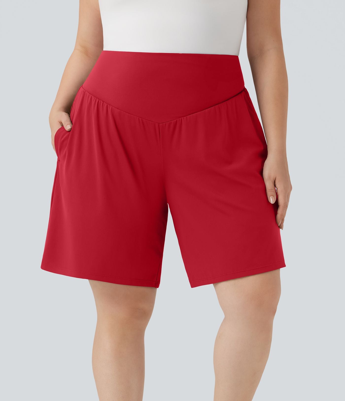 Bermuda de yoga grande taille SoftlyZero™ Airy taille haute effet frais InstantCool avec poches