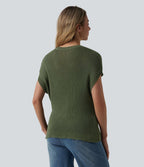 Pull décontracté col rond manches chauve-souris avec poche
