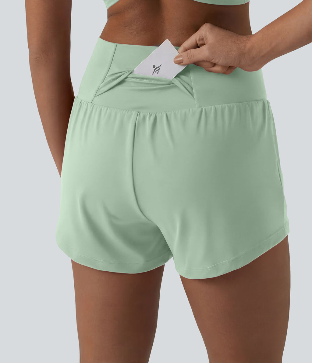 Short de yoga 2-en-1 SoftlyZero™ Airy croisé taille haute 7,5 cm effet frais InstantCool avec poches