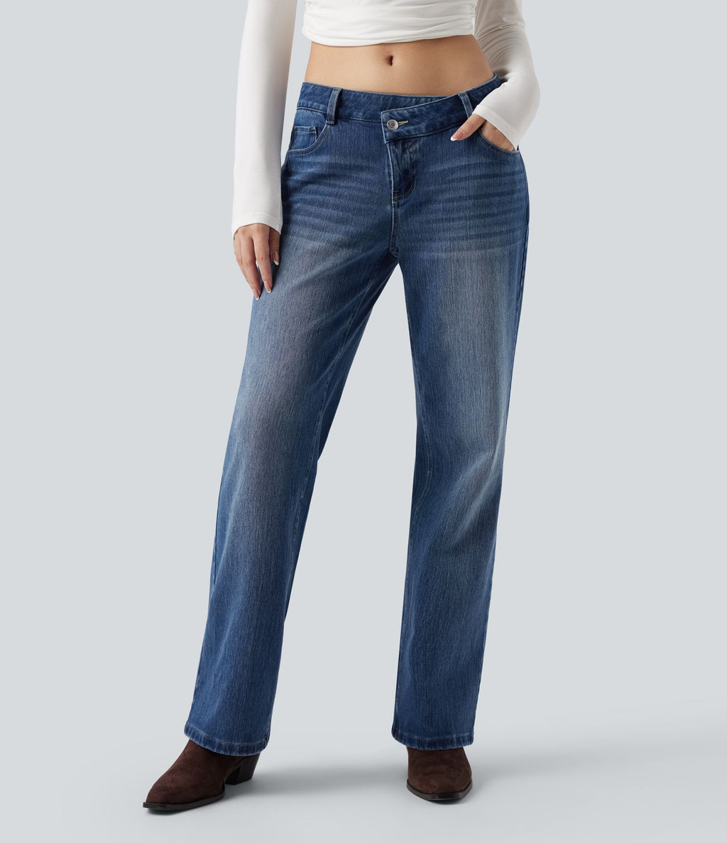 Jean décontracté Halara Flex™ asymétrique jambe droite taille basse avec poches