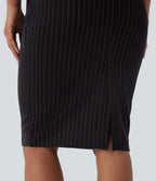 Jupe de travail moulante rayée taille haute avec poches et fentes effet frais InstantCool