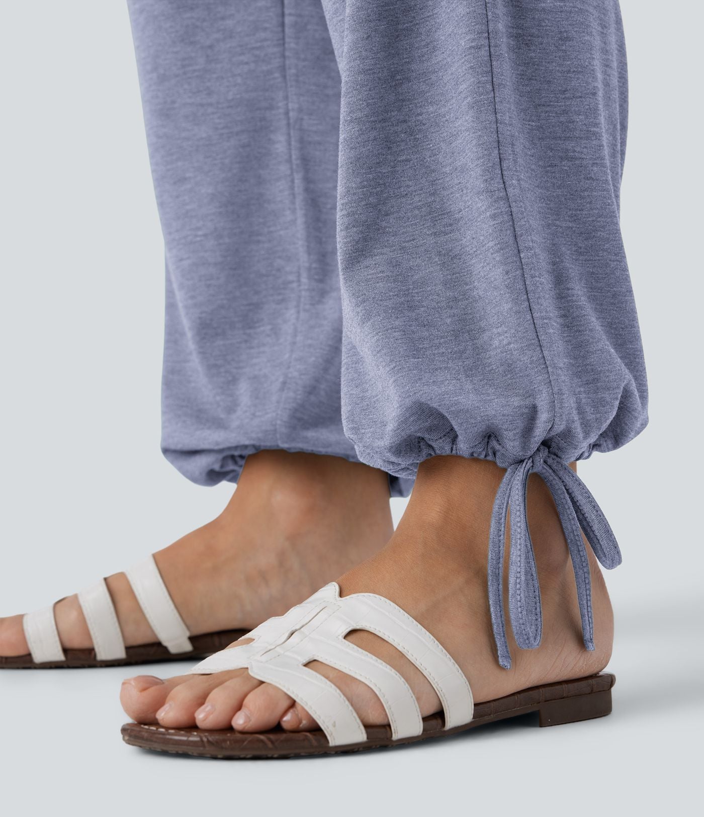 Pantalon de jogging décontracté à taille haute croisée avec poches latérales et cordon de serrage
