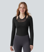 Haut de sport de yoga SoftlyZero™ Plush effet push-up mesh contrastant manches longues
