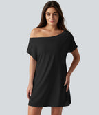 Robe courte décontractée SoftlyZero™ Airy à une épaule manches courtes avec brassière intégrée effet frais InstantCool