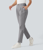 Pantalon coton coupe ajustée taille haute avec poches