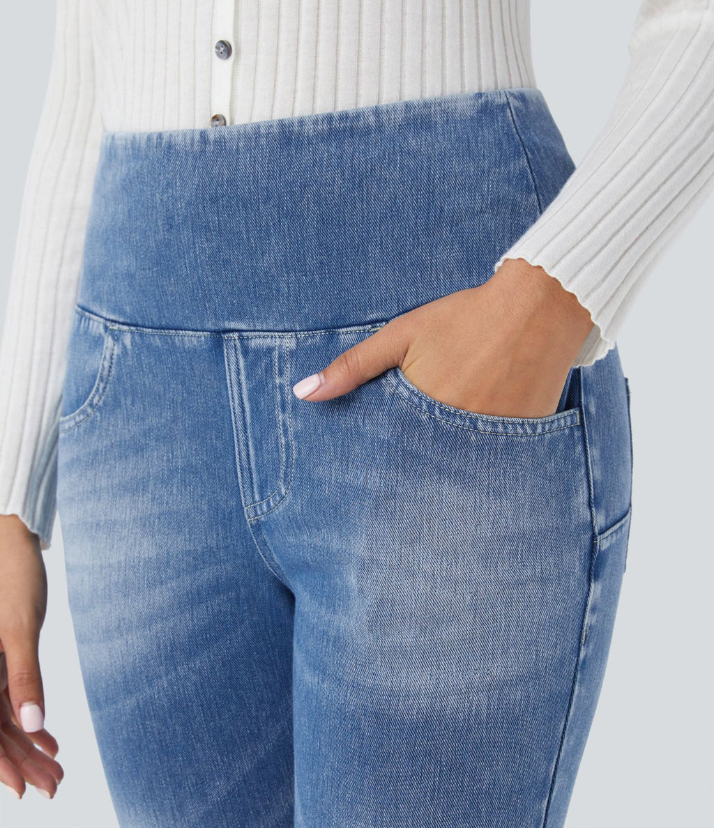 Legging 7/8 décontracté taille haute effet denim avec poches