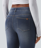 Jean bootcut délavé Halara Flex™ taille basse avec bouton, fermeture éclair et poches multiples