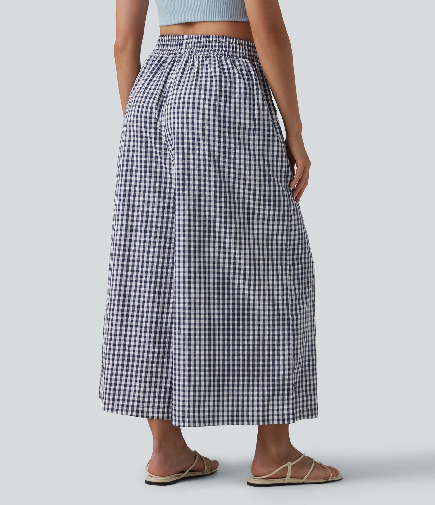 Pantalon casual baggy à carreaux taille haute avec poches