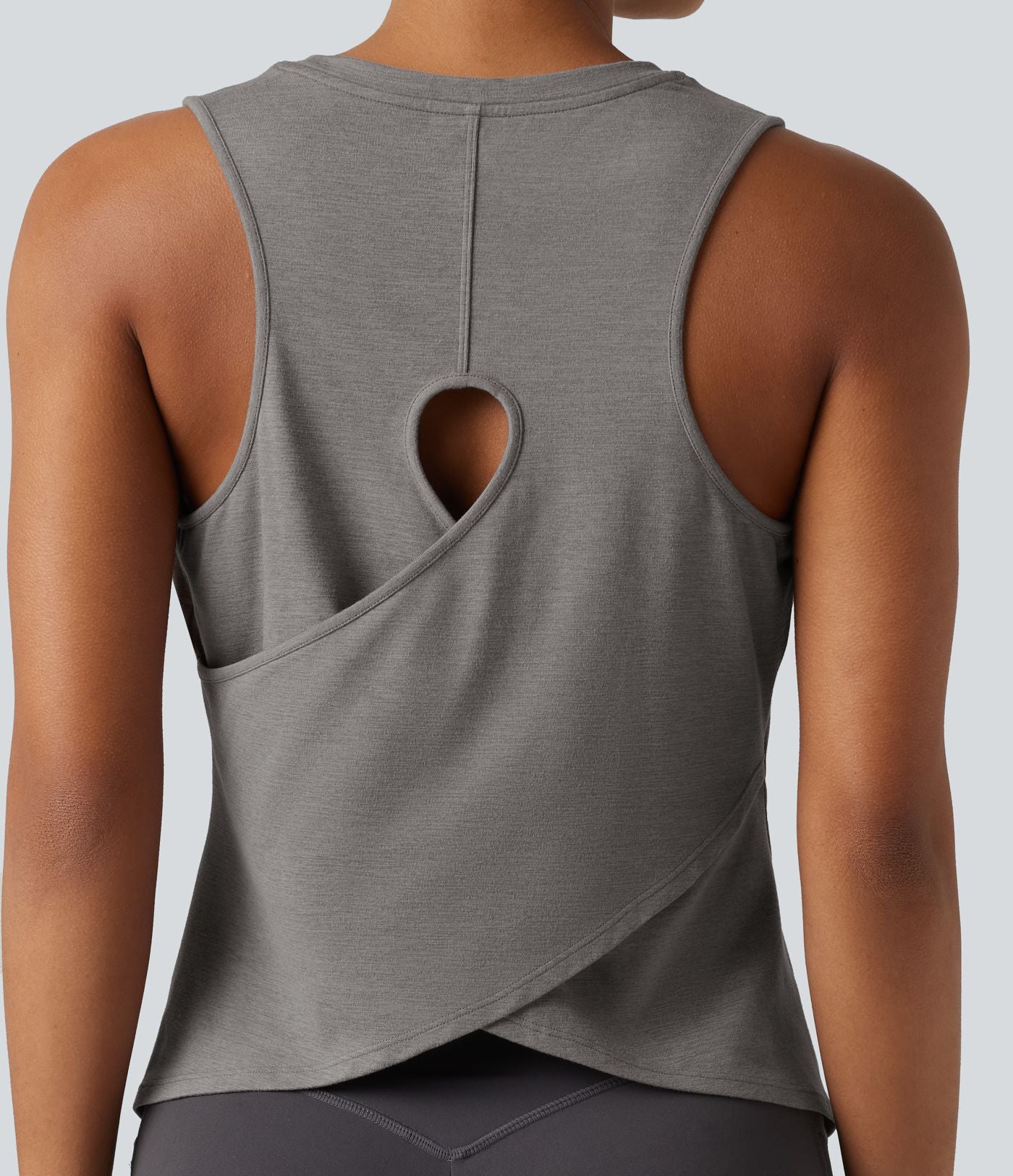 Débardeur de yoga chiné avec découpe et ourlet croisé