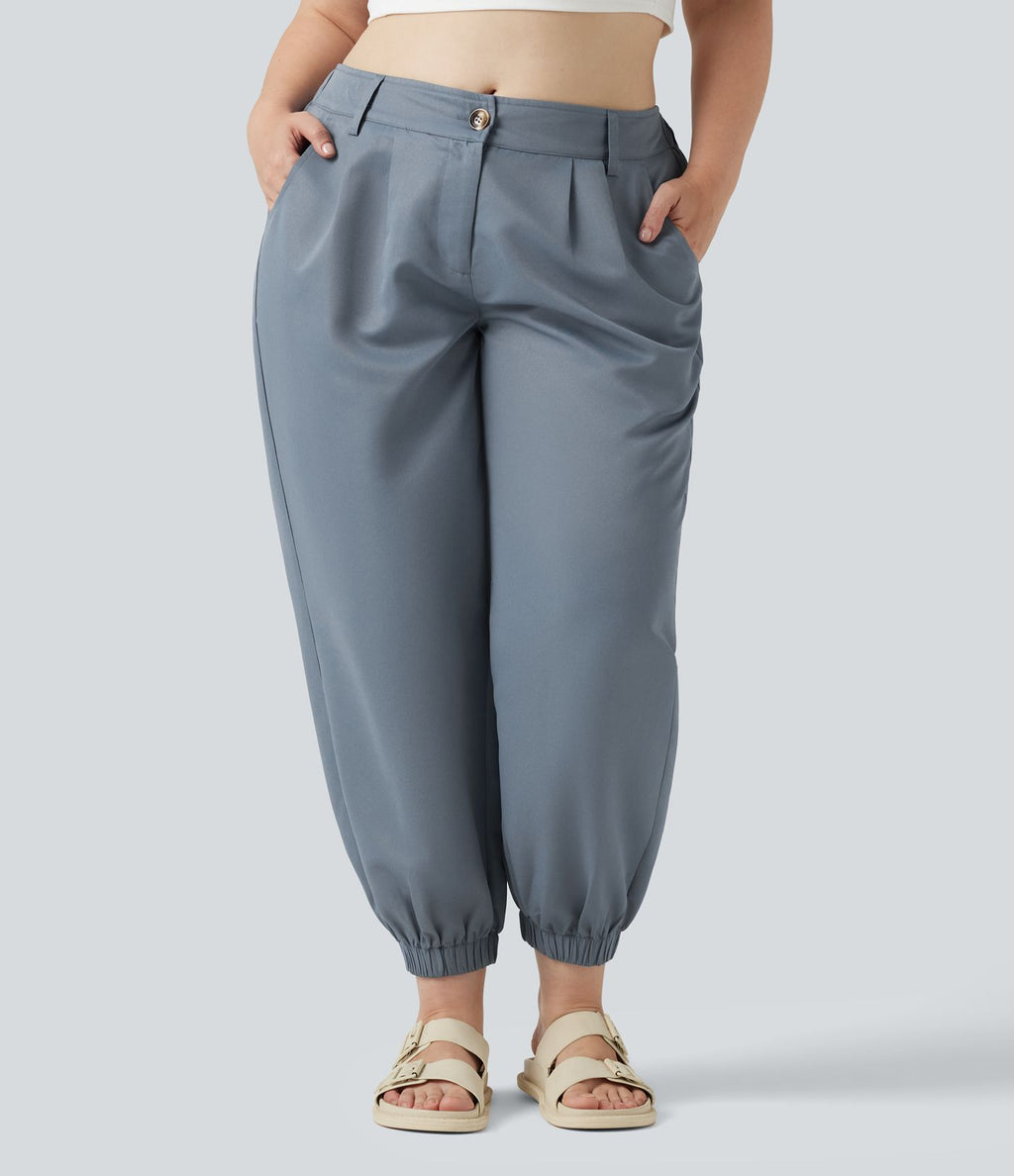 Pantalon jogging grande taille, taille mi-haute avec poches
