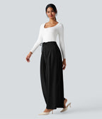 Pantalon tailleur Halara Flex™ large fluide taille haute à nœud en crêpe avec poches