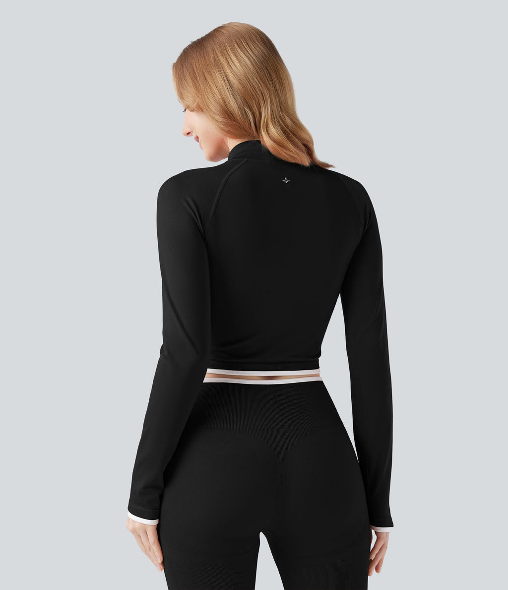 Veste yoga courte zippée col montant color block sans couture OneForm Seamless Flow
