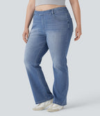 Jean décontracté grande taille évasé taille haute Halara Flex™ effet délavé avec multiples poches