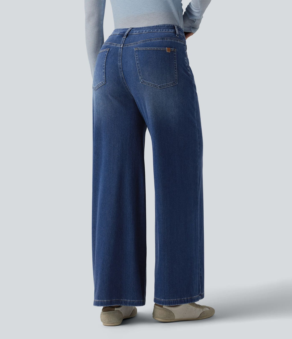 Halara Flex™ Jean droit casual taille mi-haute en lyocell drapé, avec poches