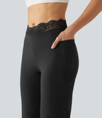 Pantalon de danse taille haute coupe ballon SoftlyZero™ avec dentelle contrastée, poches et protection solaire UPF50+