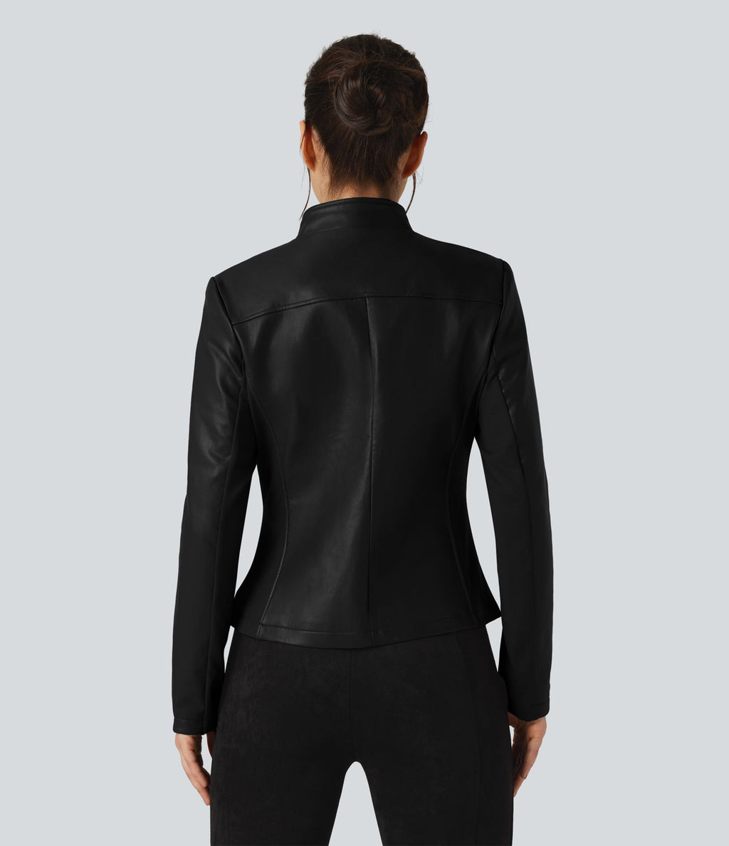 Veste polaire tissu enduit col montant zippée à manches longues avec poches