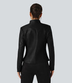 Veste polaire tissu enduit col montant zippée à manches longues avec poches