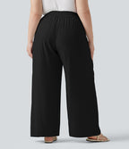 Pantalon large grande taille taille haute avec cordon de serrage et poches