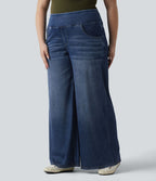 Halara Flex™ Jean large décontracté grande taille taille mi-haute en lyocell lavé avec poches