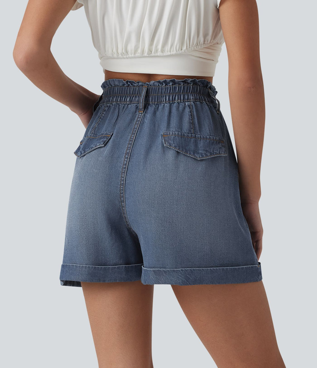 Short en jean décontracté taille haute 7,5 cm avec poches