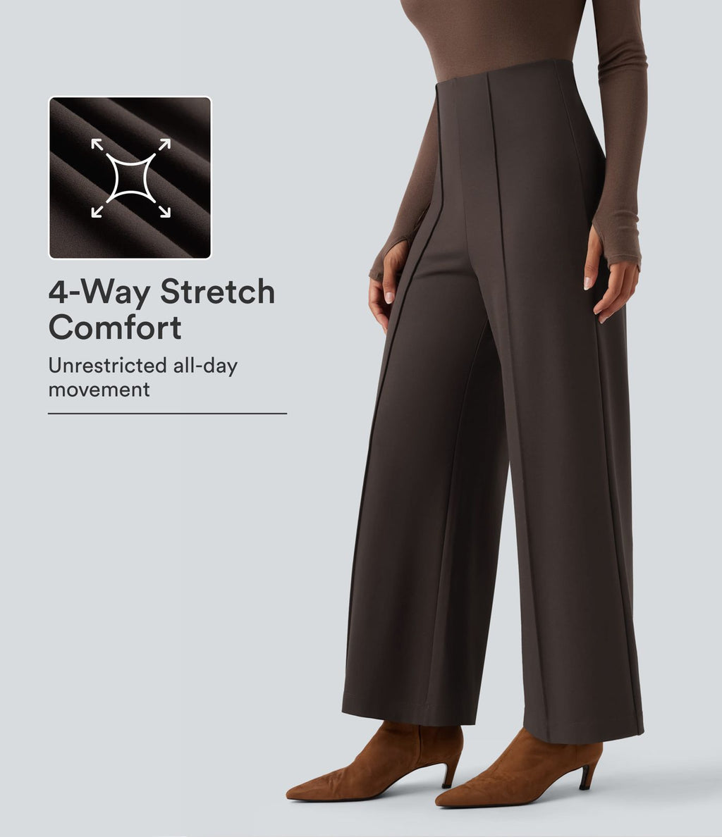 Pantalon tailleur taille haute évasé ample en ponte roma résistant