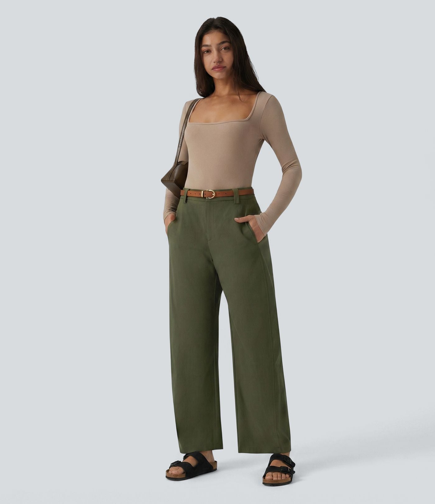 Pantalon tailleur barrel taille mi-haute avec poches