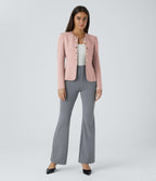 Blazer tailleur ajusté à col rond, manches longues avec boutons décoratifs