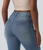 Halara Flex™ Jeans bootcut Casual Taille Haute Multiples Poches Lavés Élastiques et Tricotés Coupe