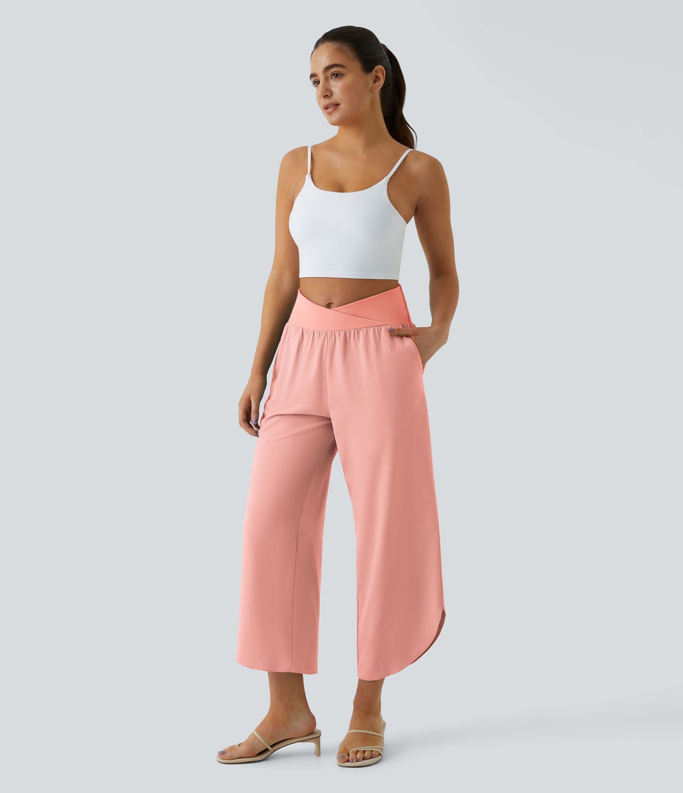 Breezeful™ Pantalon Fluide Vacances Séchage Rapide Taille Haute Croisée Poches Latérales Plissées Fente