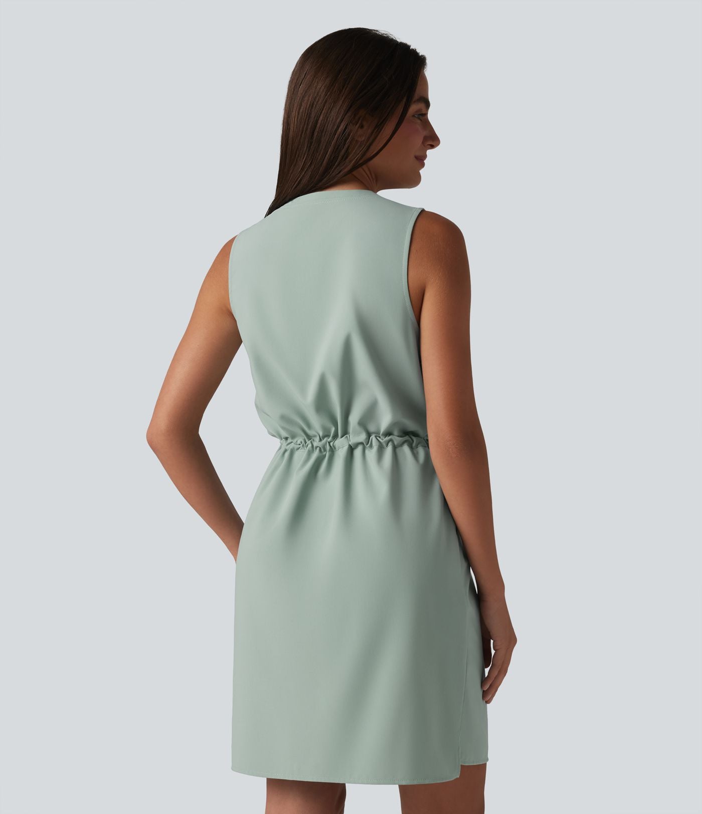 Robe sport mini de randonnée col rond sans manches demi-zip avec cordon de serrage et poches