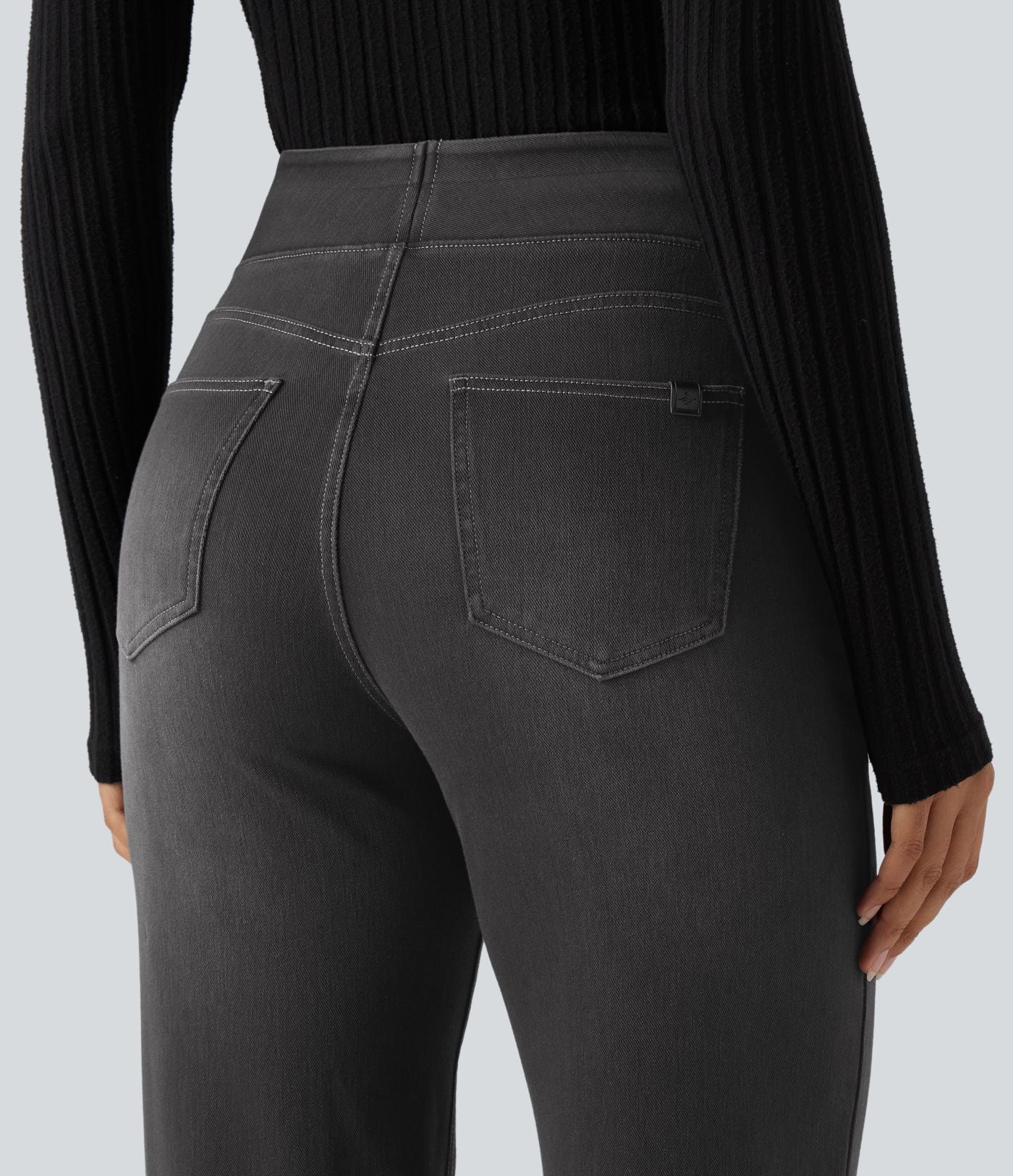 Jean décontracté Halara Flex™ taille haute, extensible, délavé, jambes droites avec poches multiples