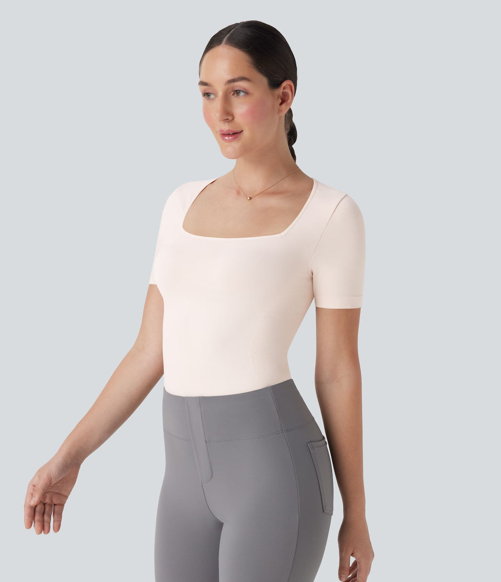 Combinaison de travail lissante décolleté carré avec bretelles de jambe ajustables sans couture OneForm Seamless Flow - Easy Peasy