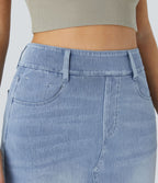 Halara Flex™ Jupe en Jean Casual Mi-Longue Délavé Extensible Plusieurs Poches Taille Haute