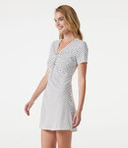 Robe mini décontractée à pois, col V, manches courtes