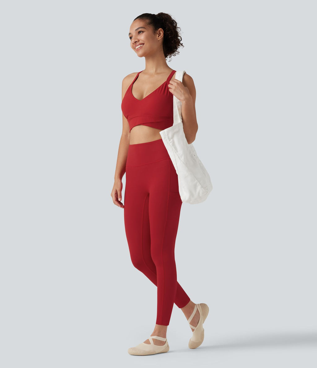 Brassière de yoga Halara UltraSculpt™ côtelée maintien léger à col V avec coussinets amovibles