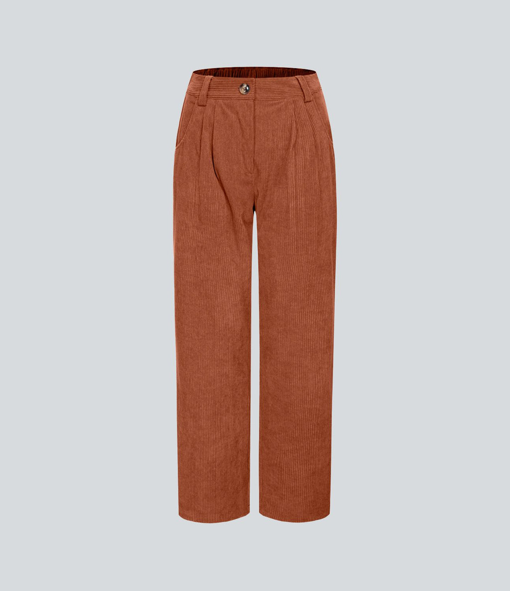 Pantalon en velours côtelé décontracté taille moyenne avec poches latérales