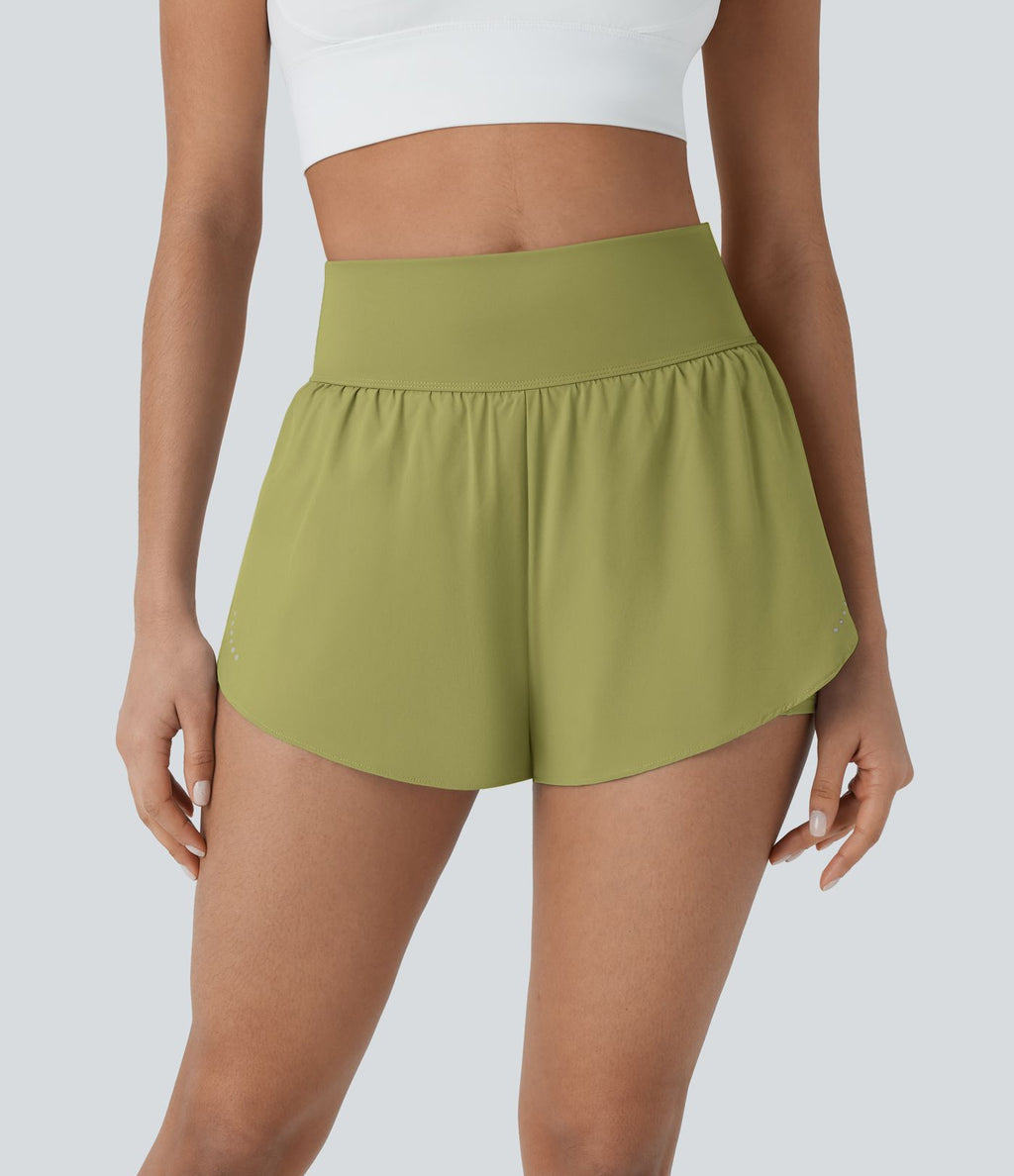 Softlyzero™ QuickDry Short de course à pied 2-en-1 taille haute à ourlet croisé avec pois réfléchissants et poches latérales