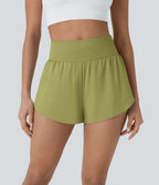 Softlyzero™ QuickDry Short de course à pied 2-en-1 taille haute à ourlet croisé avec pois réfléchissants et poches latérales