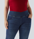 Jean évasé décontracté Halara Flex™ grande taille croisé taille haute en maille extensible délavée avec multiples poches